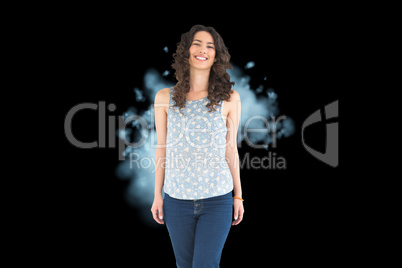 Composite image of smiling beautiful brunette posing