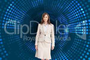 Composite image of smiling businesswoman walking