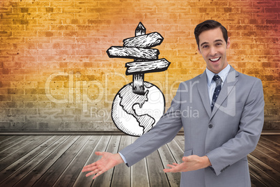 Composite image of happy businessman giving a presentation with