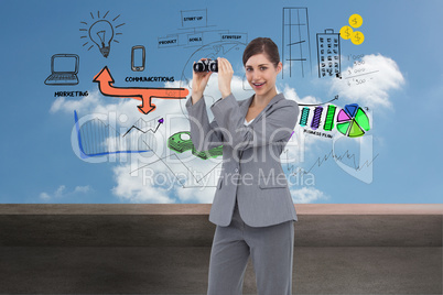 Composite image of businesswoman posing with binoculars