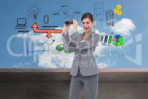 Composite image of businesswoman posing with binoculars