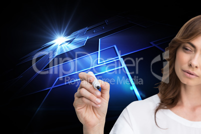 Composite image of concentrated businesswoman holding whiteboard