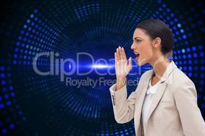 Composite image of confident businesswoman calling for someone