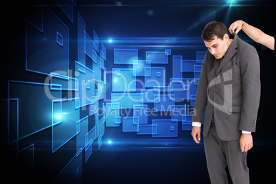 Composite image of businessman hanging