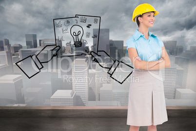 Composite image of smiling attractive architect posing