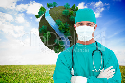 Composite image of portrait of an ambitious surgeon