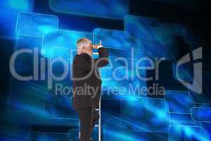 Composite image of mature businessman standing on ladder