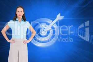 Composite image of serious stylish businesswoman posing