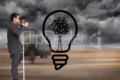 Composite image of businessman standing on ladder