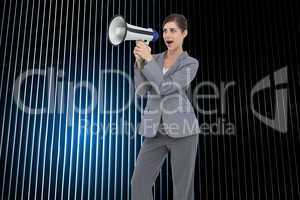 Composite image of businesswoman with loudspeaker