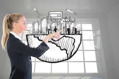 Composite image of businesswoman pointing somewhere