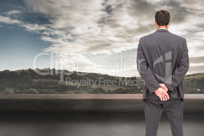 Composite image of rear view of classy businessman posing