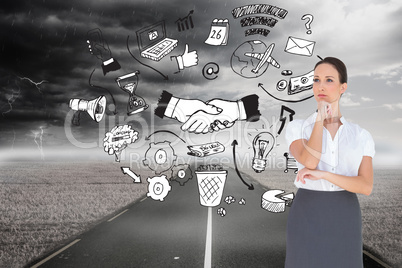 Composite image of pensive elegant businesswoman posing