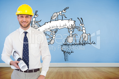 Composite image of cheerful young architect posing