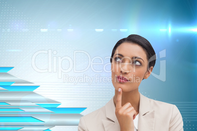 Composite image of smiling businesswoman thinking