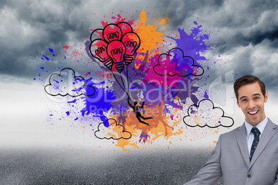 Composite image of happy businessman giving a presentation with