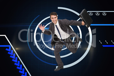 Composite image of smiling businessman in a hury