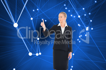 Composite image of young blonde business woman pointing