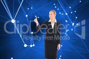 Composite image of young blonde business woman pointing