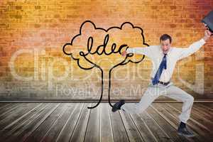 Composite image of cheerful jumping businessman with his suitcas