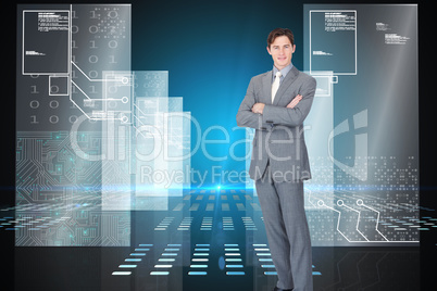 Composite image of assertive businessman standing