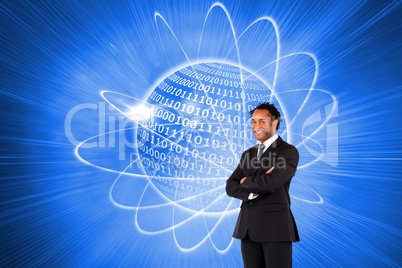 Composite image of businessman with folded arms