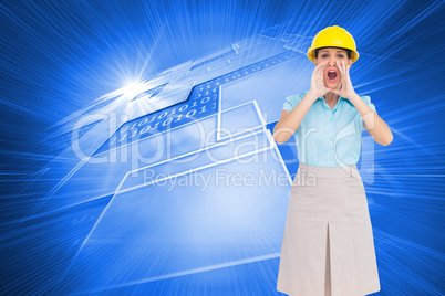 Composite image of attractive architect shouting at camera