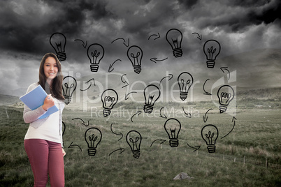 Composite image of smiling student in a computer room