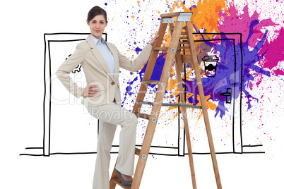 Composite image of smiling businesswoman climbing the career lad