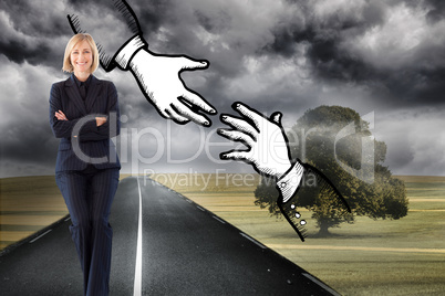 Composite image of friendly businesswoman smiling at the camera