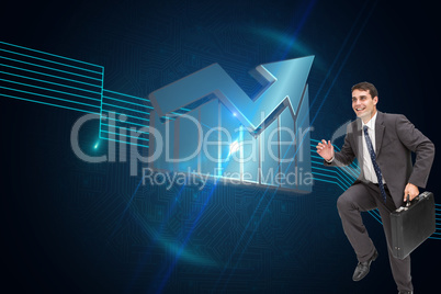 Composite image of cheerful businessman in a hury