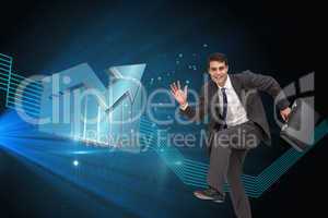 Composite image of happy businessman in a hury