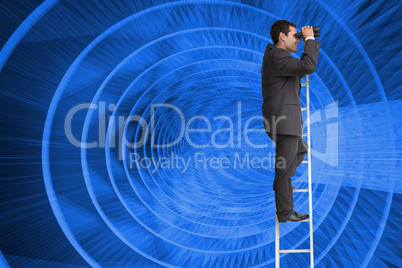 Composite image of businessman standing on ladder