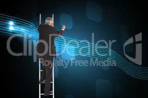 Composite image of mature businessman climbing career ladder