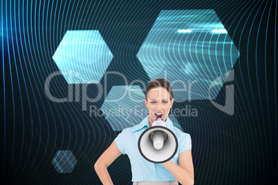 Composite image of furious classy businesswoman talking in megap