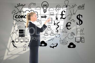 Composite image of businesswoman pointing somewhere