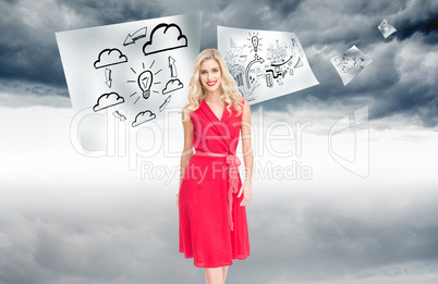 Composite image of smiling blonde walking