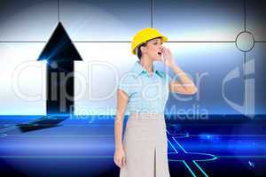 Composite image of attractive architect yelling