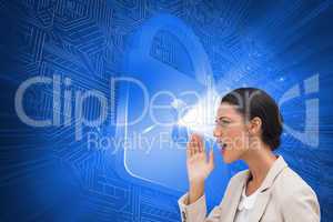 Composite image of confident businesswoman calling for someone