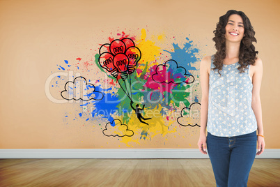 Composite image of smiling beautiful brunette posing