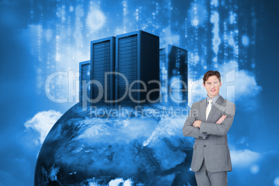 Composite image of assertive businessman standing