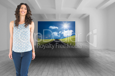 Composite image of smiling beautiful brunette posing