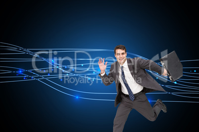 Composite image of cheerful businessman in a hury