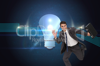 Composite image of cheerful businessman in a hury