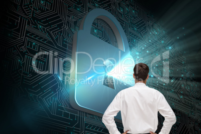 Composite image of rear view of classy young businessman posing Composite image of rear view of classy young businessman posing