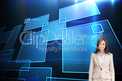 Composite image of smiling businesswoman walking