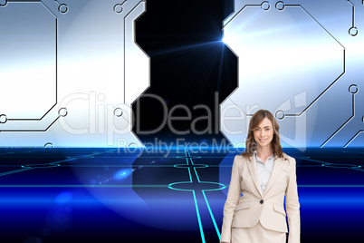 Composite image of smiling businesswoman walking