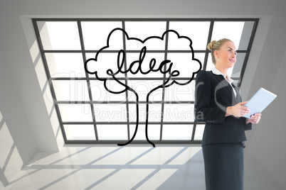 Composite image of businesswoman holding new tablet Composite image of businesswoman holding new tablet
