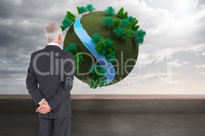 Composite image of rear view of mature businessman posing