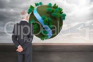 Composite image of rear view of mature businessman posing